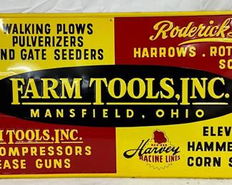 Emb. Farm Tools Self Framed Metal Sign, 36in by 16in