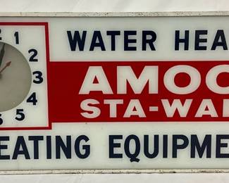 Amoco Sta-Warm Light-Up Advertising Clock Sign 36x15