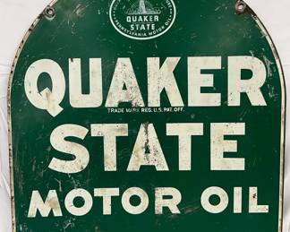 Dated 1954 Quaker State Tombstone Double-Sided Metal Sign, 27×29 Inches