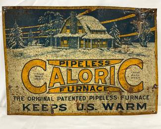 Caloric Pipeless Furnace Emb. Tin Tacker Sign, 13 1/2in x 9 1/2in