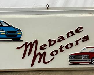 Lexan Double-Sided Light-Up Sign for ‘Mebane Motors,’ 74x32x11 Inches
