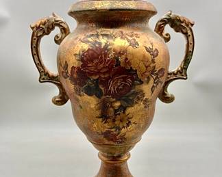 Decorative Lidded Ceramic Urn w/ Flower Motif, 2/2