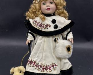 Collectible Victorian Dress Porcelain Doll w/ Dog
