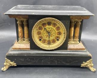 Antique Adamantine w/ Gilt Mantle Clock w/ Key
