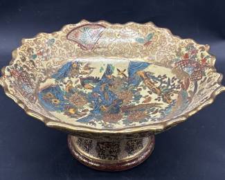 Vtg. Asian-Style Decor: Pedestal Centerpiece Bowl
