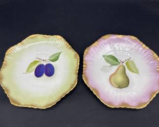Pair Decorative Fruit Plates w/ Gold Trim, England