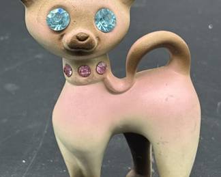 MCM Ceramic Cat w/ Blue Bejeweled Eyes Figurine