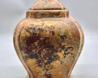 Decorative Ceramic Lidded Box w/ Floral Motif, 1/2