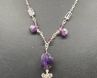 Sterling Necklace w/ Purple Stones, TW 13g