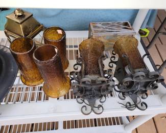 Wrought metal electric wall sconces with extra chimneys