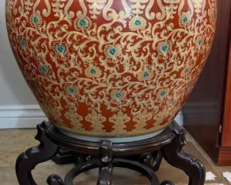 Hand Painted Red Chinoiserie Planter