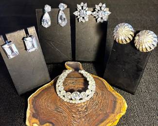 Sterling CZCrystal Earrings Trigere Brooch