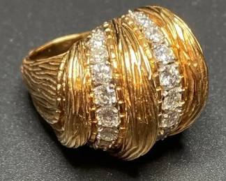 Ladies 14K Yellow Gold Diamond Dome Cocktail Ring