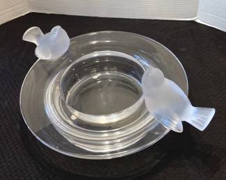 Lalique Deux Moineaux 2 Sparrows Crystal Bowl