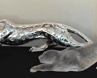 MCM Metal Lalique Glass Leopards
