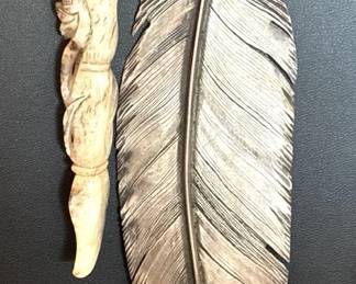 Vintage Talisman Native American Silver Feather Necklaces