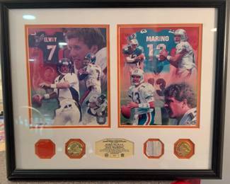 John Elway Dan Marino Game Used Jersey Collection Framed
