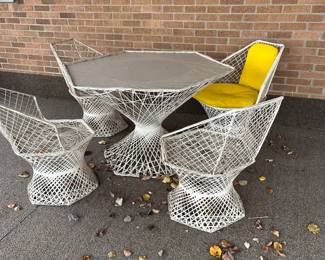 Midcentury fiberglass outdoor table with chairs