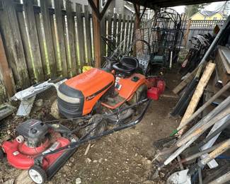 Lawn Mowers, gas cans, lumber