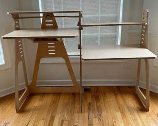 R7 - $450. WFH Standing Desk. Model WFH Double Wide Desk. Measures 31.5" wide x 22.5" deep x 48" tall. Desk height is adjustable. Shorter side is 31.5" wide x 22.5" deep x 47.5" tall.