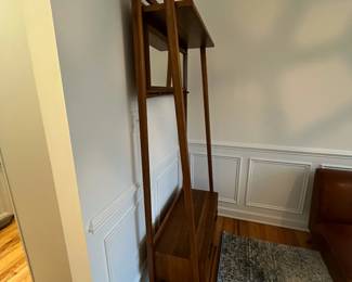 R28 - $650. West Elm Mid Century Style Hall Stand. Measures 34" wide x 14.75" deep x 76.25" tall. Has hooks for jackets, a bench and 2 drawers! Excellent Condition!