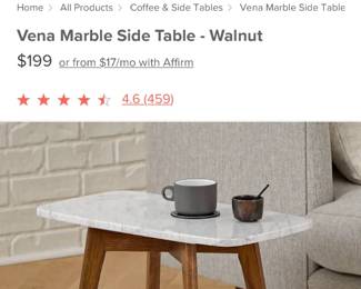 R5 - $100. Article "Vena" Walnut Side Table. Measures 21.5" x 12" x 18" tall.