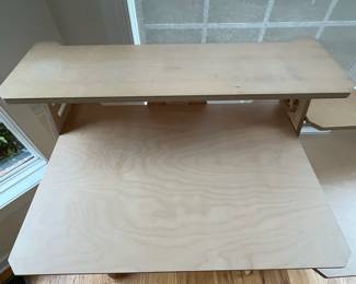 R7 - $450. WFH Standing Desk. Model WFH Double Wide Desk. Measures 31.5" wide x 22.5" deep x 48" tall. Desk height is adjustable. Shorter side is 31.5" wide x 22.5" deep x 47.5" tall.