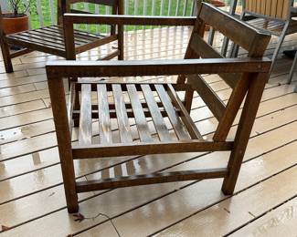 R57 - $125. Safavieh Patio Set. Bench, 2 Chairs & Coffee Table. We do have the cushions they were just being stored to keep dry for you! Good condition with lots of life left.