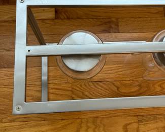 R15 - $50. Pendant Light. Measures 41" wide x 8.5" deep x 35" tall. Brushed Nickel. Works just switched out for a different style.