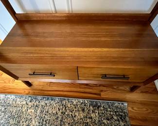 R28 - $650. West Elm Mid Century Style Hall Stand. Measures 34" wide x 14.75" deep x 76.25" tall. Has hooks for jackets, a bench and 2 drawers! Excellent Condition!