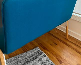 R13 - $175. Upholstered Bench. Measures 52" wide x 19.5" deep x 33.5" tall. Very sturdy and solid - seat has some minor staining / wear see photos.