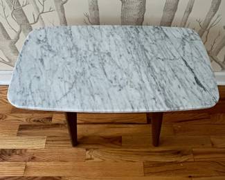 R5 - $100. Article "Vena" Walnut Side Table. Measures 21.5" x 12" x 18" tall.