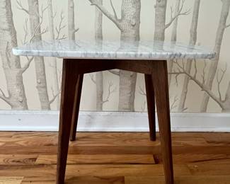 R5 - $100. Article "Vena" Walnut Side Table. Measures 21.5" x 12" x 18" tall.