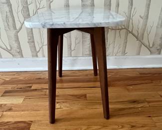 R5 - $100. Article "Vena" Walnut Side Table. Measures 21.5" x 12" x 18" tall.