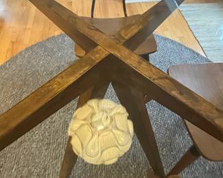 R36 - $600 SET. CB2 Table Measures 4' across x 30.25" tall. 4 Vega Dining chairs in very good vintage condition! Purchased over 20 years ago at a boutique furniture store in CT. Glass has some minor scratches from use but very good condition.