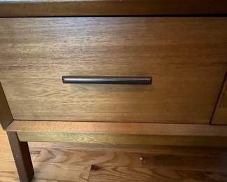 R28 - $650. West Elm Mid Century Style Hall Stand. Measures 34" wide x 14.75" deep x 76.25" tall. Has hooks for jackets, a bench and 2 drawers! Excellent Condition!