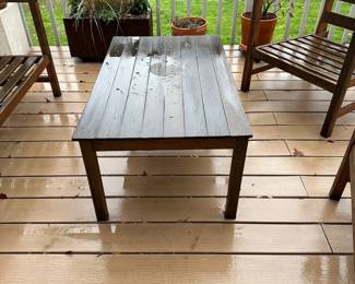 R57 - $125. Safavieh Patio Set. Bench, 2 Chairs & Coffee Table. We do have the cushions they were just being stored to keep dry for you! Good condition with lots of life left.