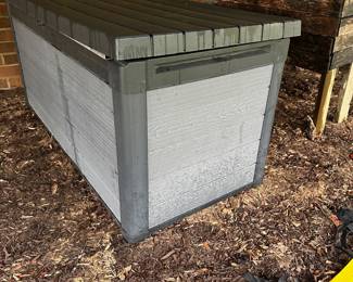 R59 - $60. Large Plastic Deck Box. Measurements available upon request. Cushions not included.