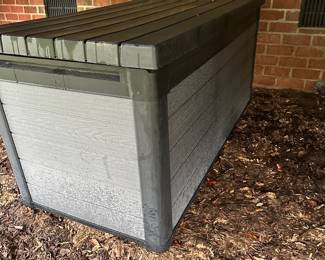 R59 - $60. Large Plastic Deck Box. Measurements available upon request. Cushions not included.