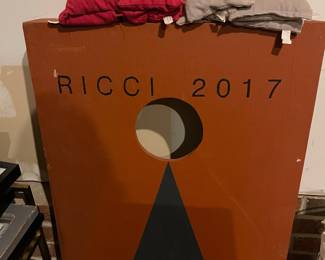 R53 - $25. Set of wooden corn hole boards & beanbags.