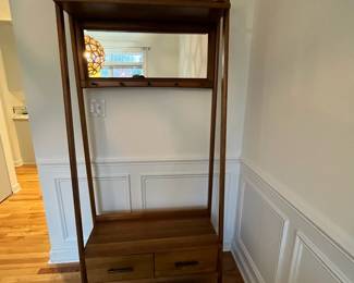 R28 - $650. West Elm Mid Century Style Hall Stand. Measures 34" wide x 14.75" deep x 76.25" tall. Has hooks for jackets, a bench and 2 drawers! Excellent Condition!