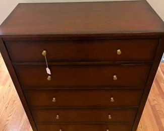 R43 - $125. 5 Drawer Dresser. Measures 37.5" wide x 19" deep x 48" tall. All drawers slide easily. Very good condition.