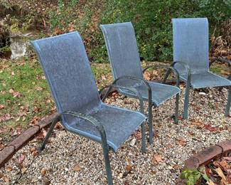 R56 - $20 ALL 4. Metal & Mesh stacking chairs. Need a good cleaning but no holes/rips etc.