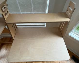 R7 - $450. WFH Standing Desk. Model WFH Double Wide Desk. Measures 31.5" wide x 22.5" deep x 48" tall. Desk height is adjustable. Shorter side is 31.5" wide x 22.5" deep x 47.5" tall.