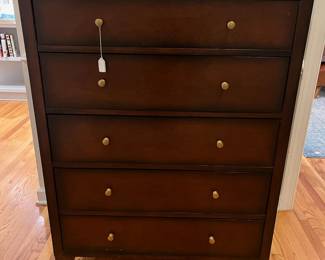 R43 - $125. 5 Drawer Dresser. Measures 37.5" wide x 19" deep x 48" tall. All drawers slide easily. Very good condition.