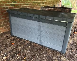 R59 - $60. Large Plastic Deck Box. Measurements available upon request. Cushions not included.