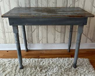 R20 - $75. Small primitive table, slate blue finish
Measures 36”W x 21”D x 27”T