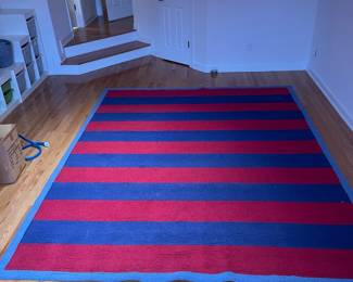 R46 - $75. Pottery Barn Kids "Rugby Stripe" area rug. 100% wool. Measures 120" x 97". Very good condition!