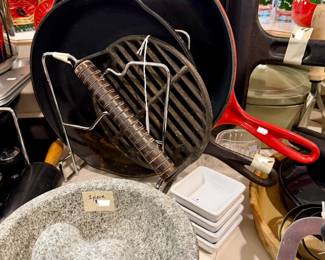 Le Crueset red enamelware skillet