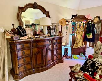 Pulaski dresser with two marble top nightstands. 